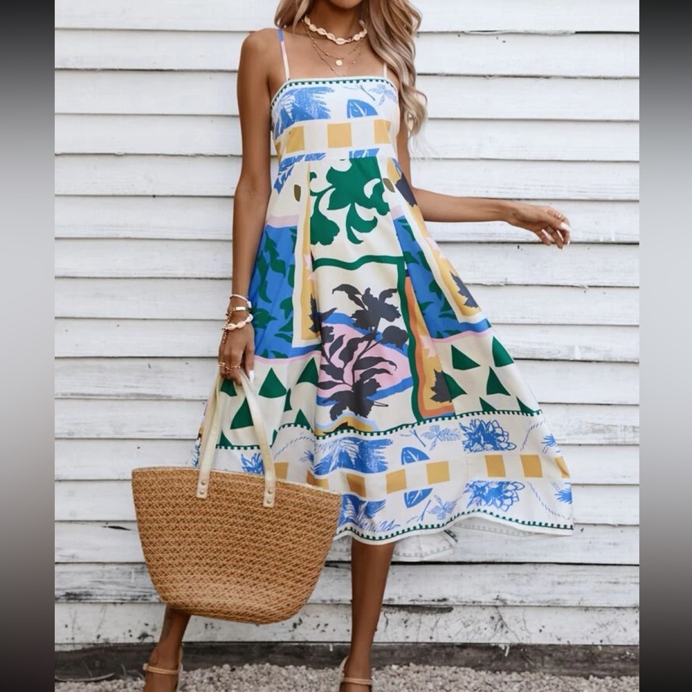 Boho Floral Geo Patchwork Cami Dress - Picture 3 of 6